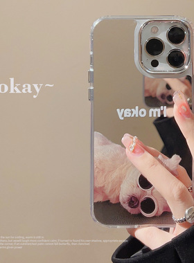 搞怪狗狗iphone16适用17promax苹果手机壳15电镀镜面11化妆镜