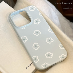 淡蓝小花苹果17手机壳16适用iphone15promax防摔14小清新线条13软