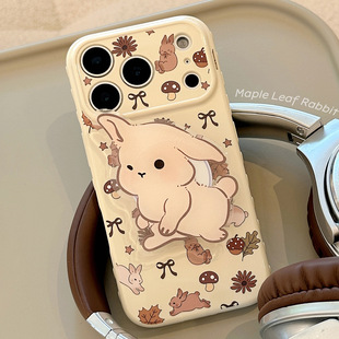 棕小兔支架适用17苹果16promax手机壳iphone15秋冬复古卡通13防摔