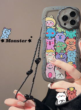搞怪小动物15适用iphone13promax苹果12手机壳11透黑xr卡通14链条