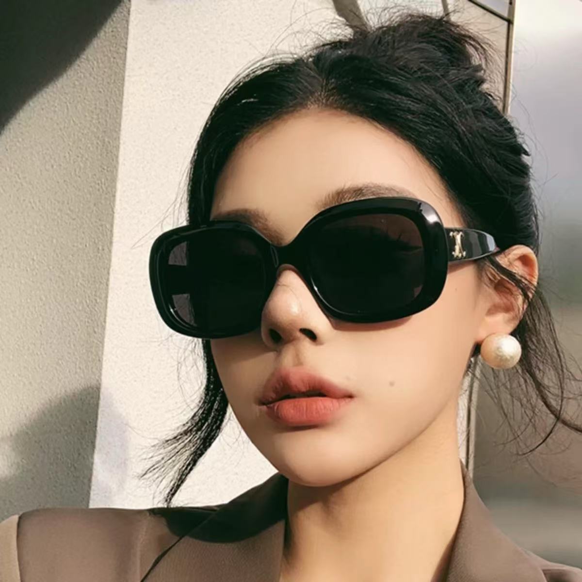 美式复古欧美猫眼墨镜女方圆脸显瘦高级感金属配件太阳眼镜2025新