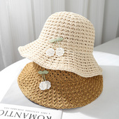 时尚 镂空樱桃女士夏天透气百搭太阳帽子韩版 沙滩帽渔夫帽出行盆帽
