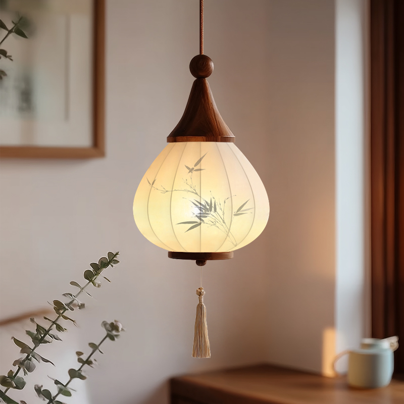 新款宋代美学新中式吊灯民宿原木风卧室装饰床头灯吧台过道玄关灯