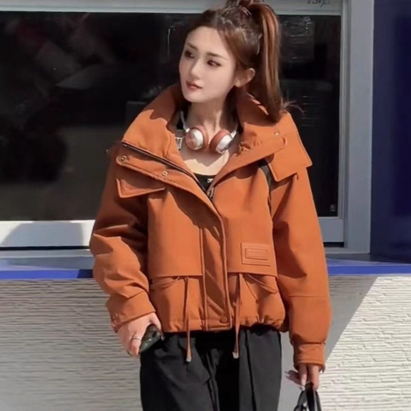 冬季新款韩版短款连帽高级感棉服女设计感宽松休闲加厚外套