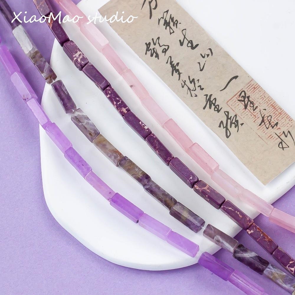 新中式13*4mm紫色复古长方形天然石散珠DIY串珠手链项链配件材料