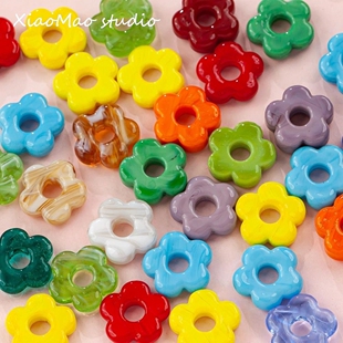 16mm小清新琉璃无孔镂空花朵DIY手工串珠项链手链耳饰手作材料配
