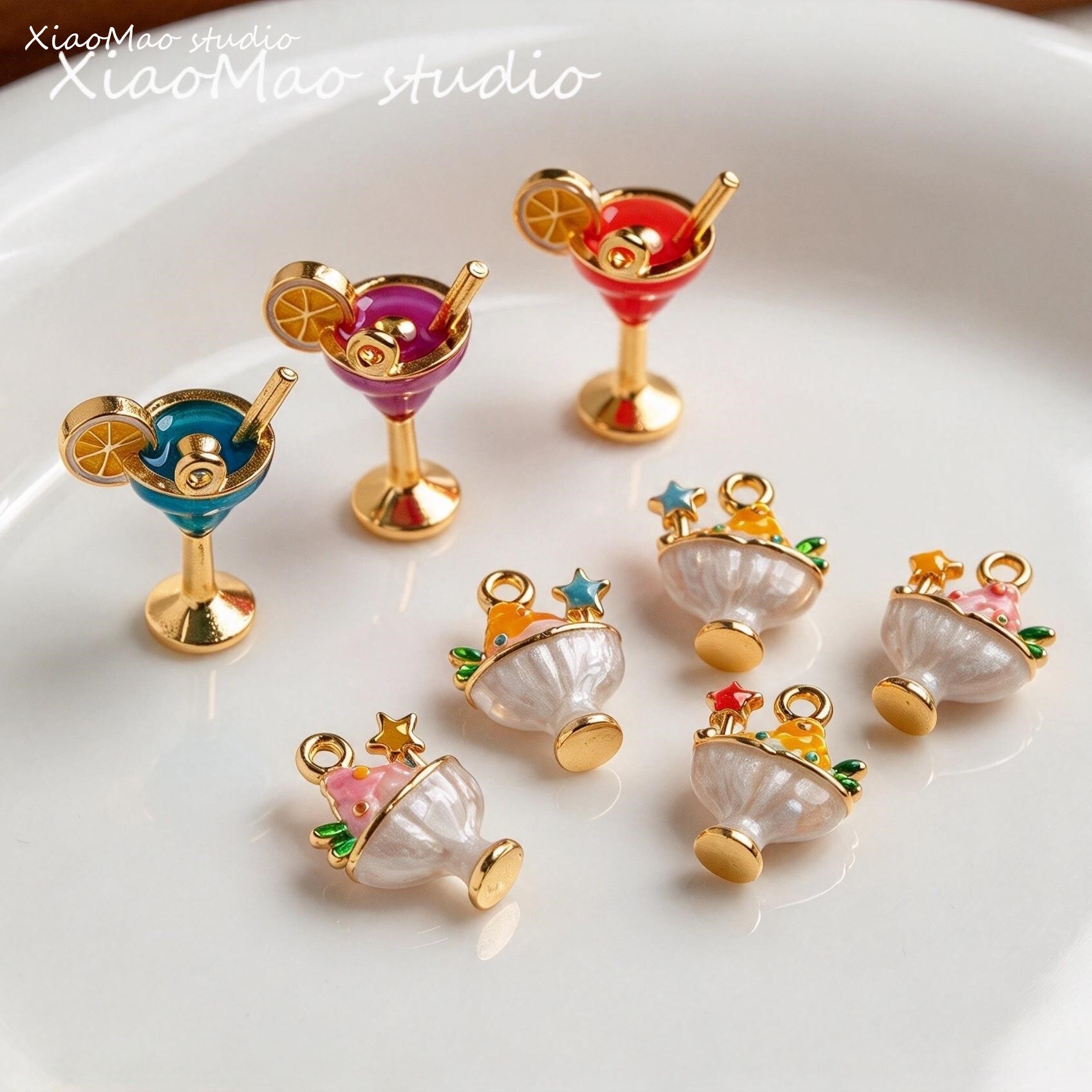 合金立体滴油彩色星星冰淇淋鸡尾酒吊坠 DIY手工饰品挂件配件材料