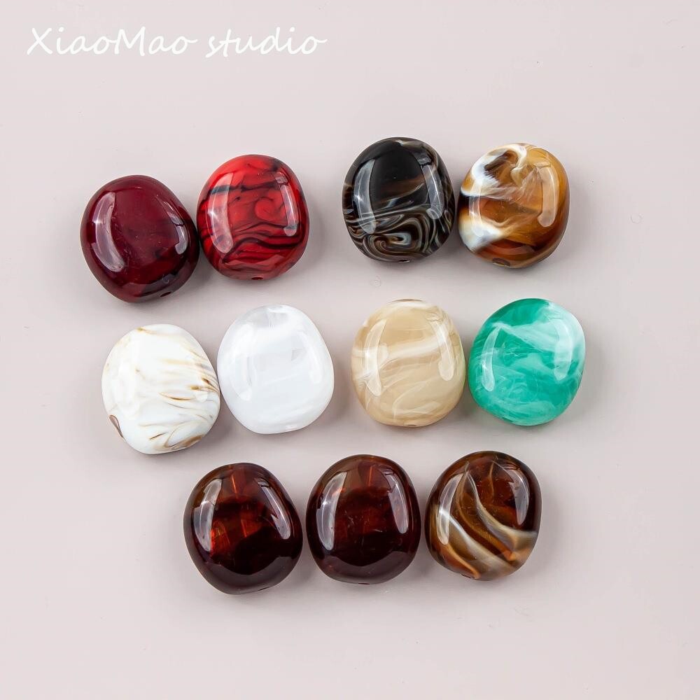 复古双色晕染树脂大孔不规则扁珠DIY项链车挂辅料饰品配件