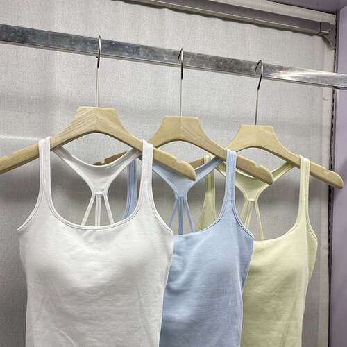 2807新疆纯棉吊带背心女带胸垫修身美背交叉辣妹瑜伽外穿打底上衣