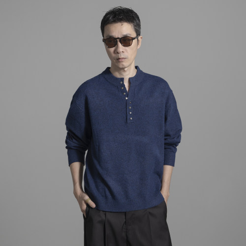 HOMME DE MODE极简风亨利领毛衣男半开衫休闲薄款打底百搭针织衫