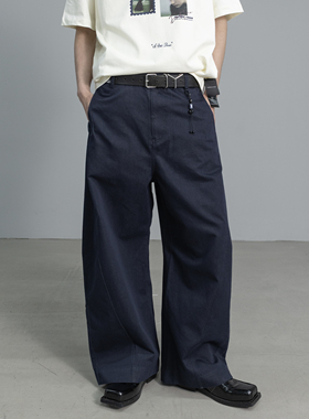 新款弹力腰围修身宽松直筒裤拼接立体裁剪阔腿长裤休闲百搭潮流男