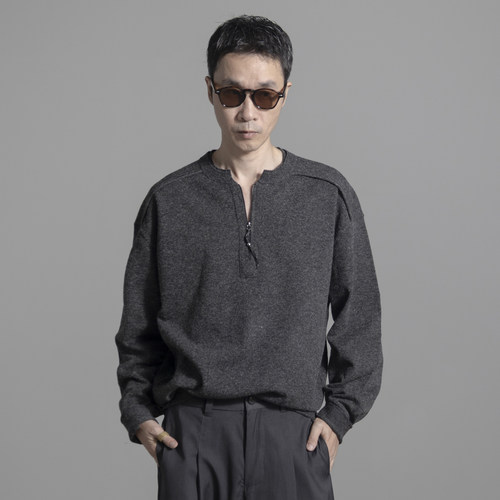 HOMME DE MODE老钱风半开衫亨利领毛衣极简休闲羊毛混纺上衣潮牌