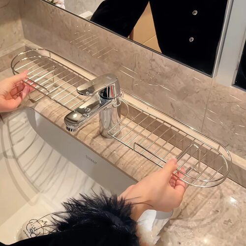 不锈钢免打孔水龙头置物架沥水