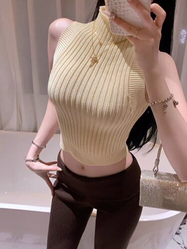 法式半高领复古女背心秋新打底