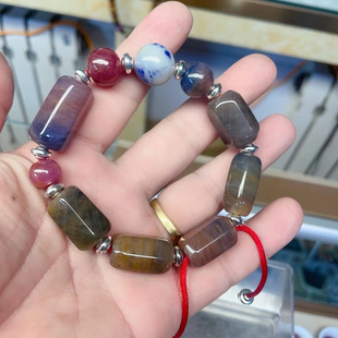 天然五彩蓝宝石原石手串手链随意搭配圆珠特价包邮无烧无优化现货