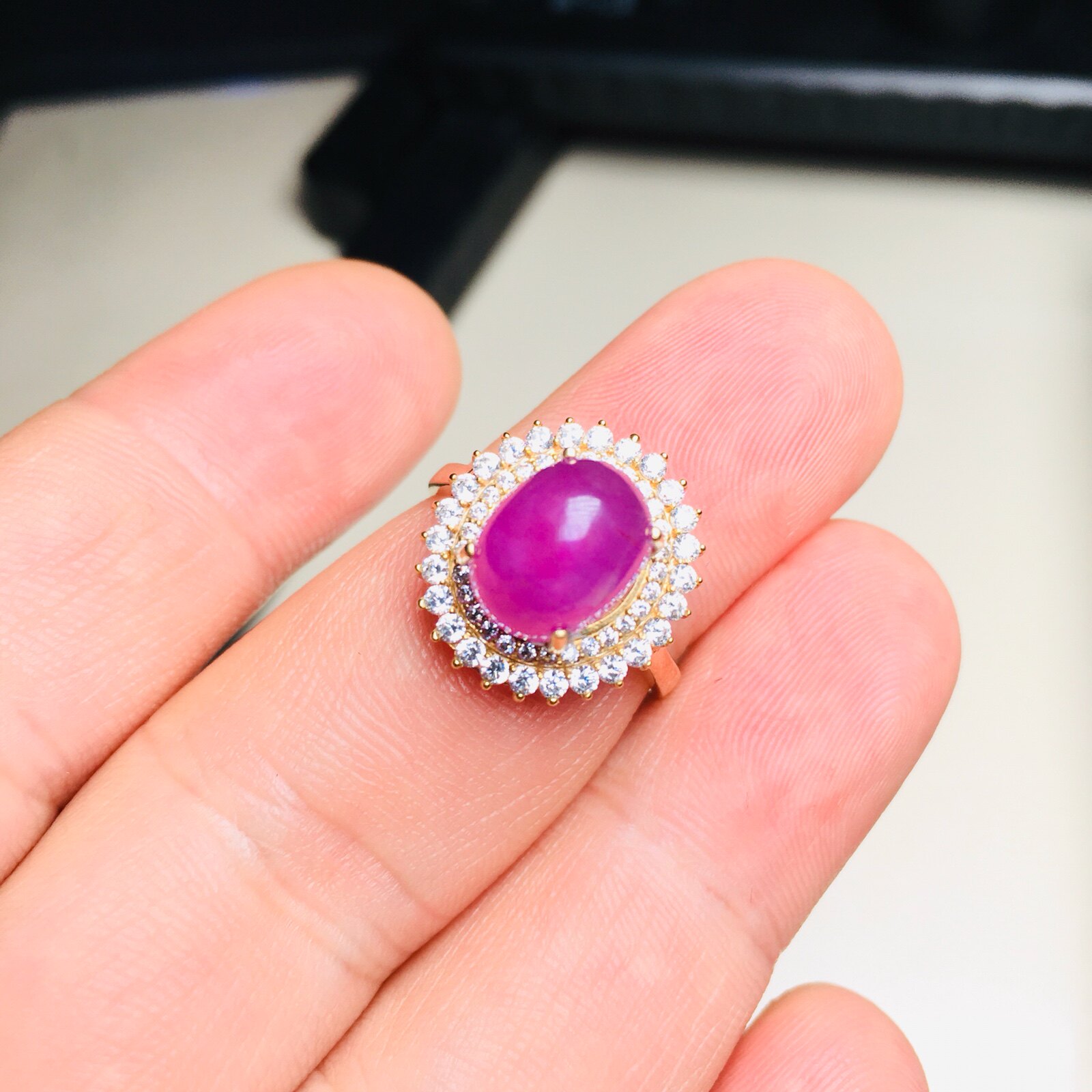 非洲矿区无烧红宝石素面裸石镶嵌18k黄金戒指指圈号15号专柜正品