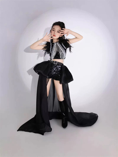 女童走秀潮服机车风朋克未来青龙主题蓝黑金属感儿童T台秀比赛服