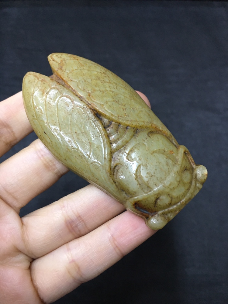 文玩古玉收藏精美明清玉蝉和田玉雕件挂件吊坠玩件老玉把件玉佩
