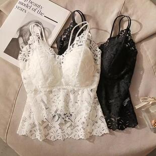 蕾丝吊带背心女西装 上衣外穿 内搭性感镂空美背网纱带胸垫打底无袖