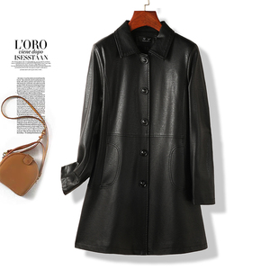 通勤外套高级感时尚 修身 风衣 黑色真皮皮衣女中长款 2026年春季
