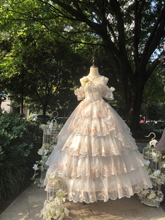 星未眠lolita狄安娜的花优雅cla法式油画刺绣原创花嫁连衣裙