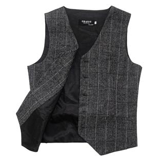 秋冬粗花呢格子西装 胖子定制 马甲男羊毛保暖上衣商务马夹雅痞经典