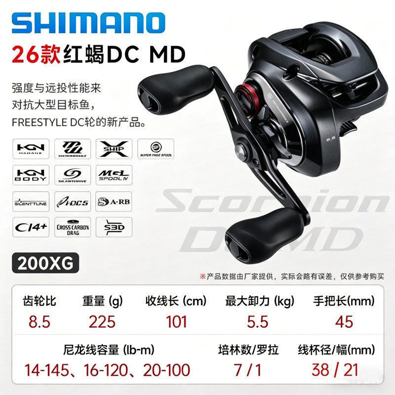 thumbnail for Shimano 26 Models Red Scorpion Dc Md Large Fish Baitcasting Reel Long-Distance Casting Lure Fishing Reel