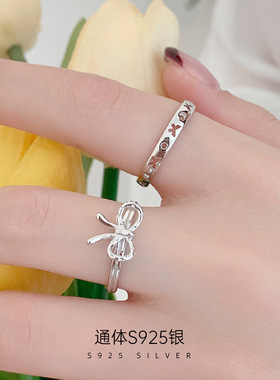 新款S925银韩版时尚蝴蝶结戒指女