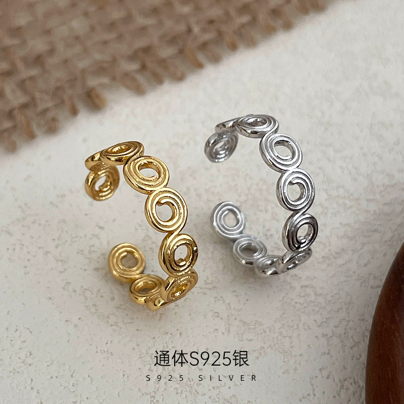 新款S925银韩版镂空圆圈戒指女简
