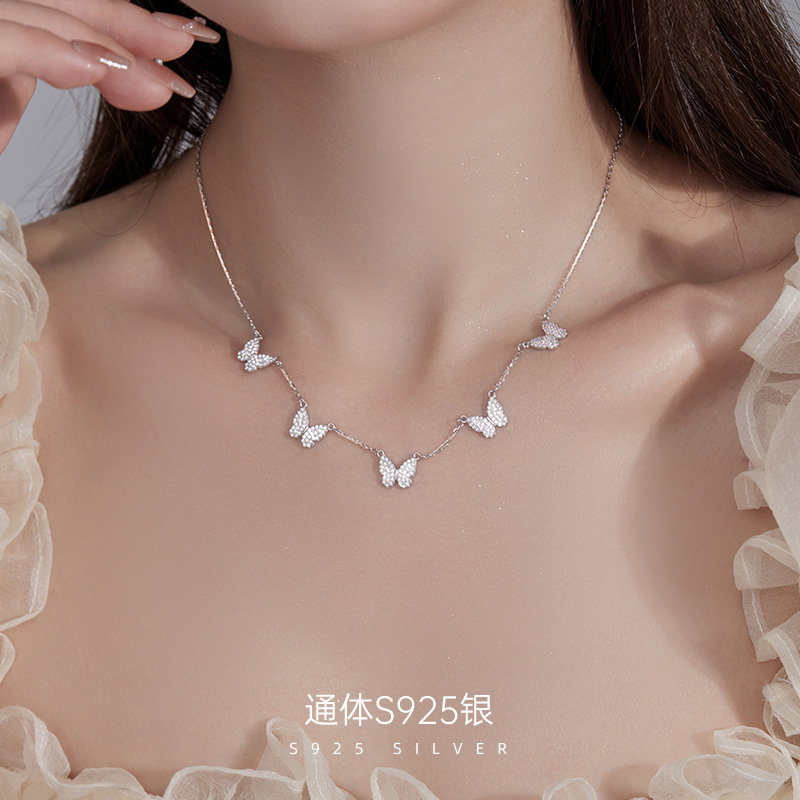 新款S925银超仙蝴蝶项链女欧美跨