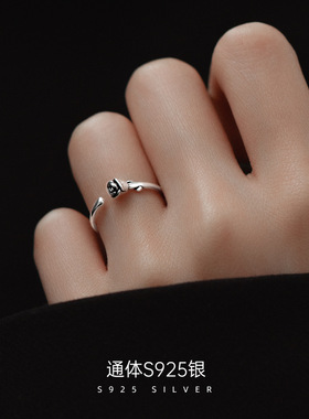 新款S925银做旧玫瑰花戒指女复古