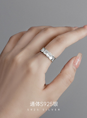 新款S925银几何鱼鳞圆片戒指女冷
