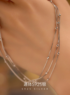 新款S925银三层叠戴圆珠项链女小