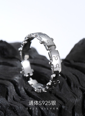 新款S925银中性风设计拼图碎片戒