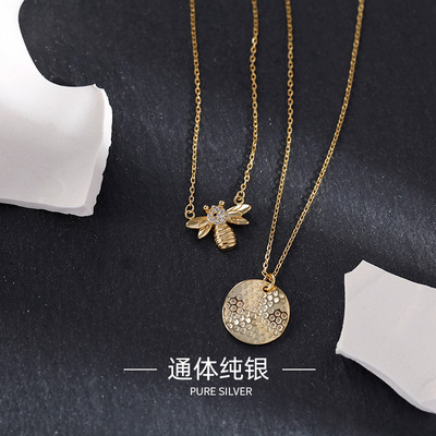 新款S925银简约百搭小蜜蜂项链女