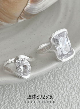 新款S925银大冰糖锆石戒指女重工