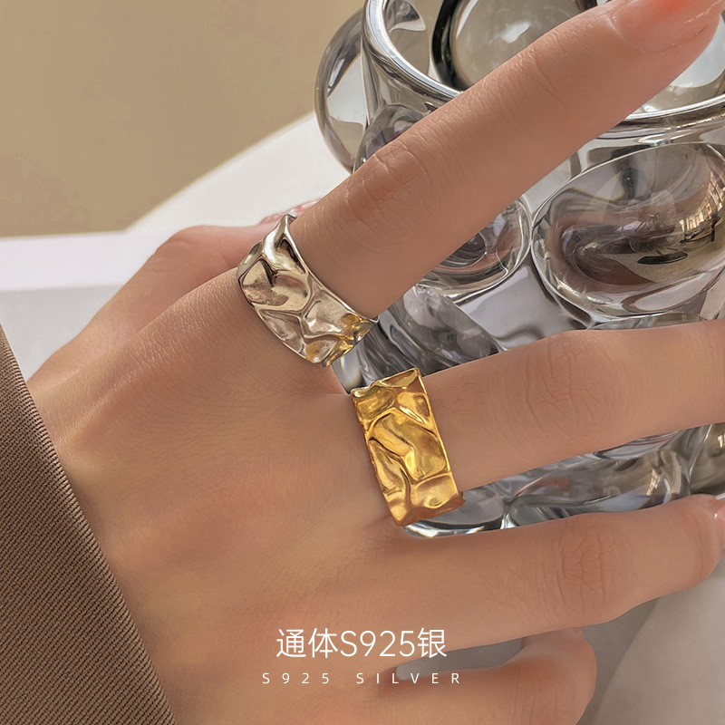 新款S925银宽版宽面锡箔纸戒指简