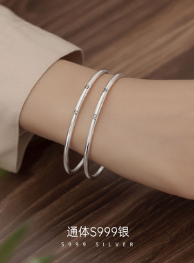 新款S999银文艺慎独手镯女国风小