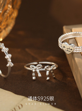 新款S925银韩系小众双蝴蝶结戒指