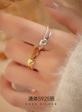 新款S925银韩式潮流双层绳结戒指