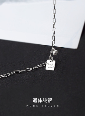 新款S925银幸运方形luck手链个性
