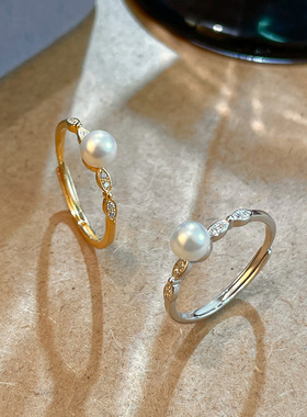 新款S925银简约新品气质珍珠戒指