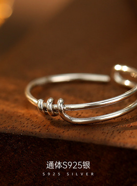 新款S925银简约小众线条缠绕戒指