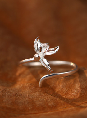 新款S925银夏季莺尾花戒指女爆款