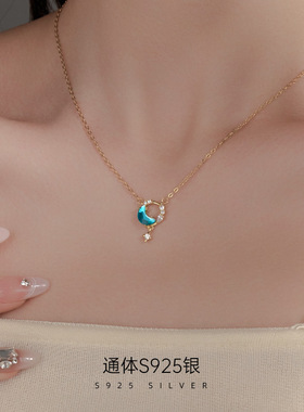 新款S925银蓝色星月吊坠项链女网