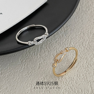 新款S925纯银新年满钻马蹄扣戒指女轻奢时尚感叠戴网红ins指环