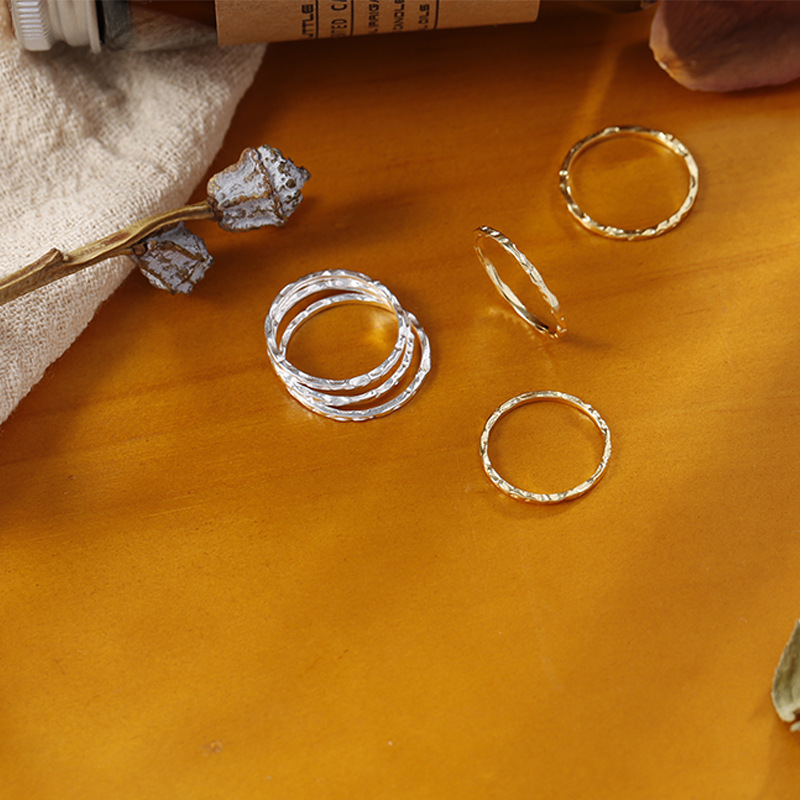 新款S925纯银韩版简约不规则锤纹