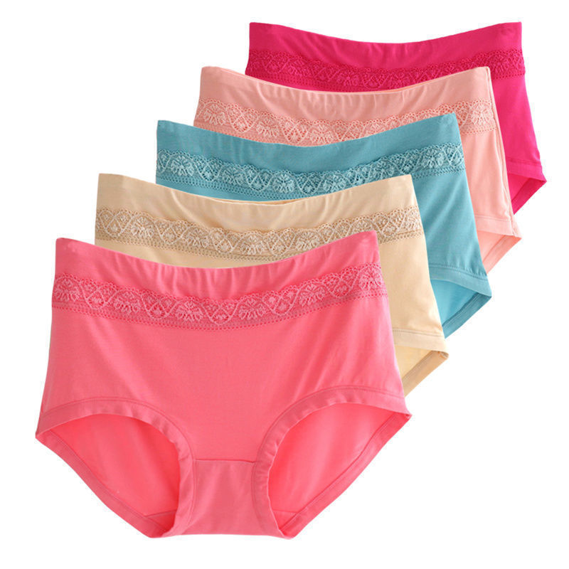 中高腰内裤女大码无痕包臀蕾丝边莫代尔棉女士三角内衣裤收腹