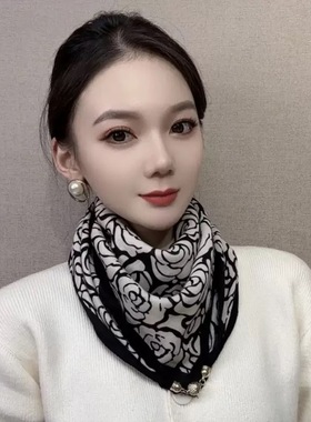 2025新款保暖方巾磁吸扣三角丝巾棉围巾女春秋冬洋气围脖气质百搭