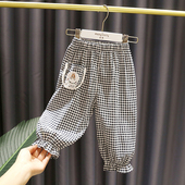 女童超亲肤薄棉防蚊裤 3女婴儿童春夏季 6岁女宝宝格子休闲灯笼裤